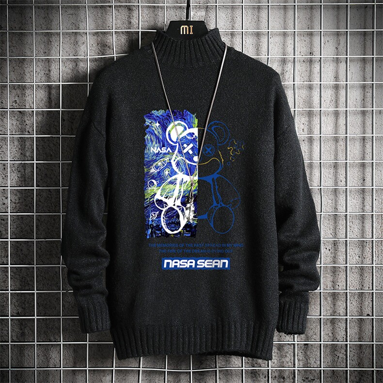 半高领毛衣男士大码针织衫男毛线衣男网格M18290-P45加绒款-P65,男装针织衫/毛衣,电商A040A