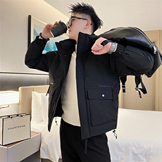AY75/P138控178冬季社会小伙连帽工装口袋潮牌痞帅棉衣外套男黑首，男装棉衣，星座305B-1