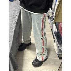 B221美式ins高街暗黑小众毛边破洞直筒牛仔裤LK23112-P75控98，男装牛仔裤，电商B221