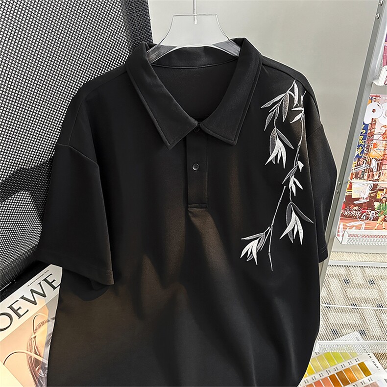 夏季中式刺绣风设计感翻领POLO衫男短袖休闲体恤潮POLO5054-P35，男装Polo衫，星座308B-1