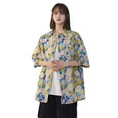 清凉大码宽松中性情侣碎花休闲短袖衬衫225-2-CS802-P38控49，女装衬衫，星座225-2