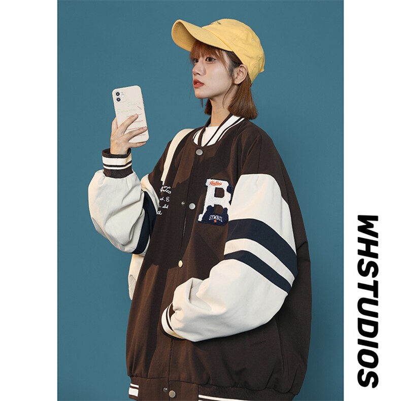 中性风上衣夹克宽松落肩拼色棒球服外套XZ214-8 JK712-P75图片