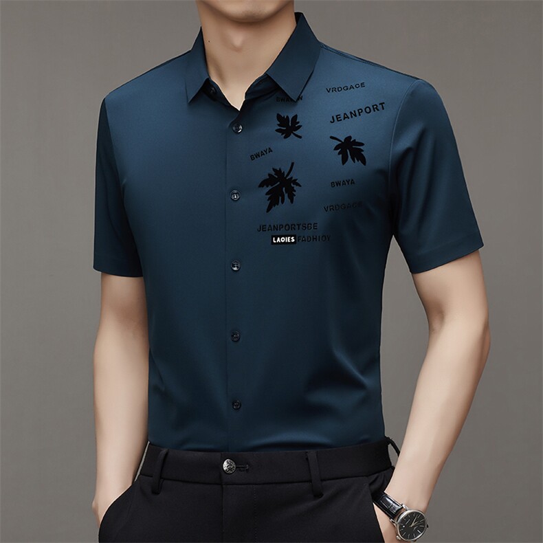 爸爸夏装短袖衬衫商务休闲男士上衣服夏季薄款衬衣夏天中年人男装,男装衬衫,电商B212（原钱塘6029）