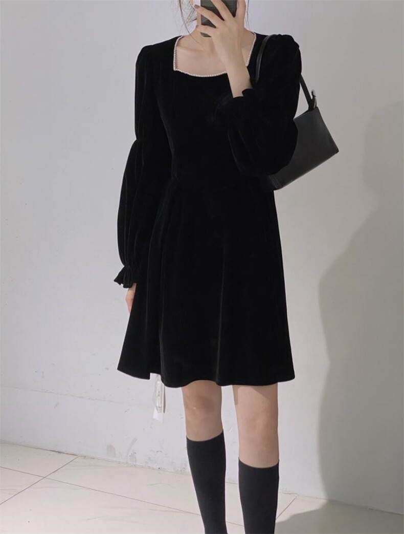 钉珠丝绒短裙，其它，驿谷