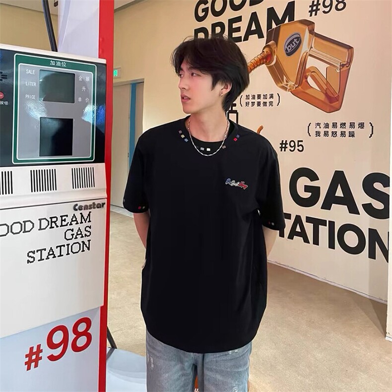 万针全刺绣工艺高品质260克双纱纯棉美式高街短袖T恤特P33,男装T恤,电商A486
