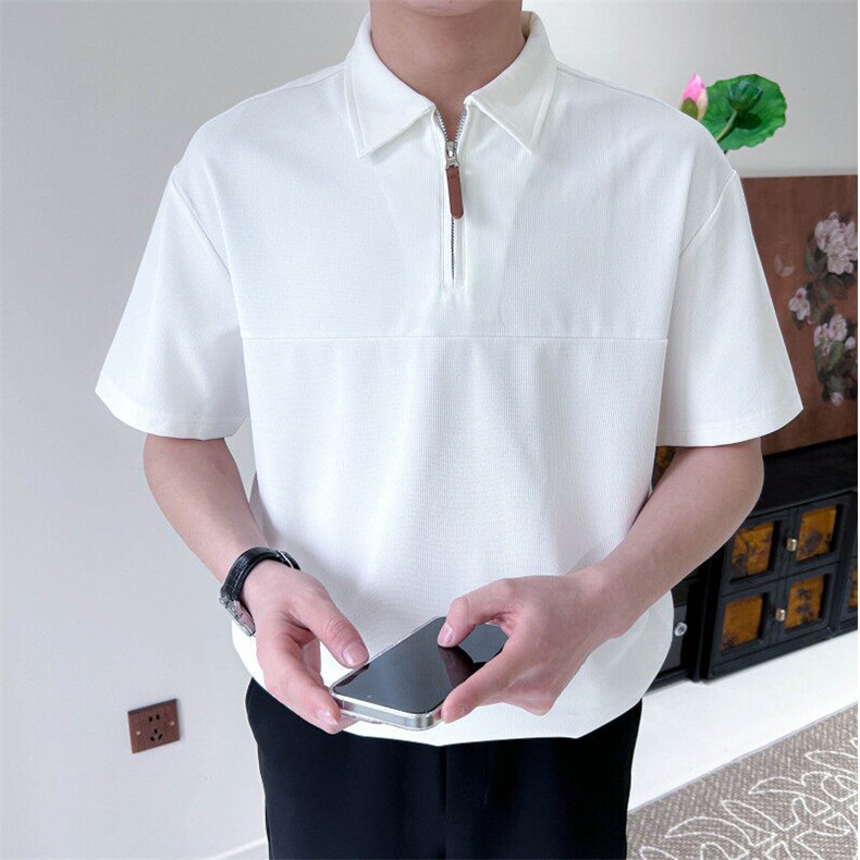夏季男纯色拉链门襟翻领POLO衫短袖宽松A110-P50,男装Polo衫,星座1012-1