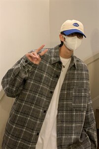 2025春秋季格子衬衫男潮流港风帅气厚款衬衣外套上衣DX131P55图片