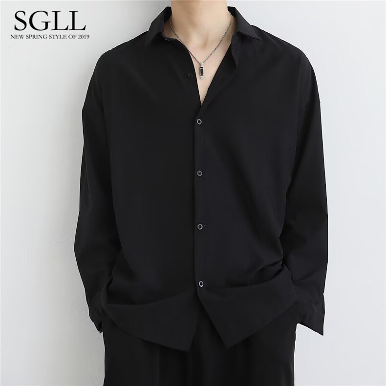 1506-1/QA010/P28衬衣男士气质垂感免烫白色衬衫男长袖痞帅,男装衬衫,星座1506