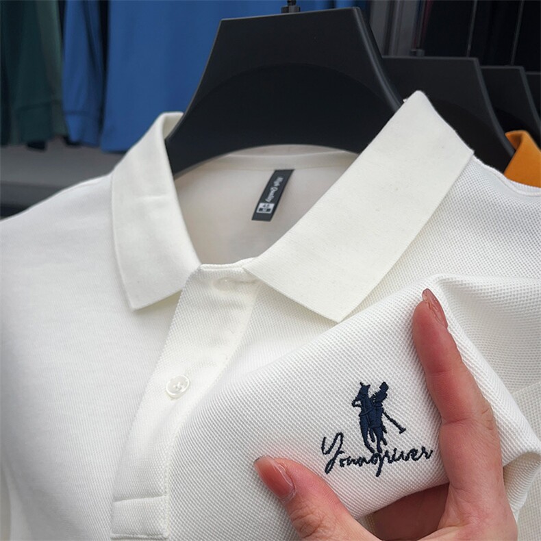 长袖T恤男士2023年春秋季翻领男装商务休闲纯棉潮流上衣服polo衫,男装T恤,电商B212（原钱塘6029）