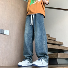 2025春夏款港风宽松直筒牛仔裤休闲百搭长裤牛仔裤K24123-P50，男装牛仔裤，星座717
