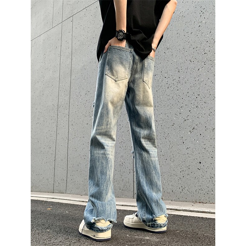 B221美式ins高街暗黑小众夏季重工艺破洞牛仔裤LK24178-P65控88,男装牛仔裤,电商B221