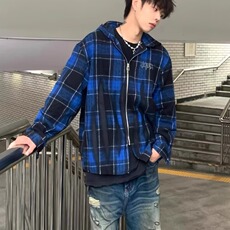 美式哥特风蓝格连帽衬衫男女春秋季潮牌高街拉链宽松休闲长袖外套，男装衬衫，星座1210-1