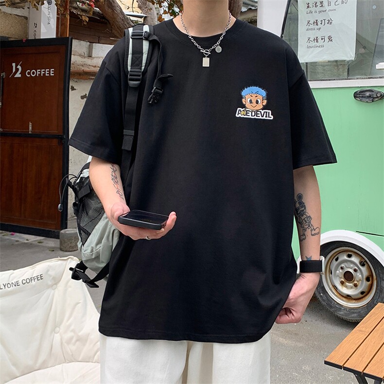 2023港风文艺刺绣T恤男春夏宽松潮流五分袖短袖,男装T恤,星座716-4