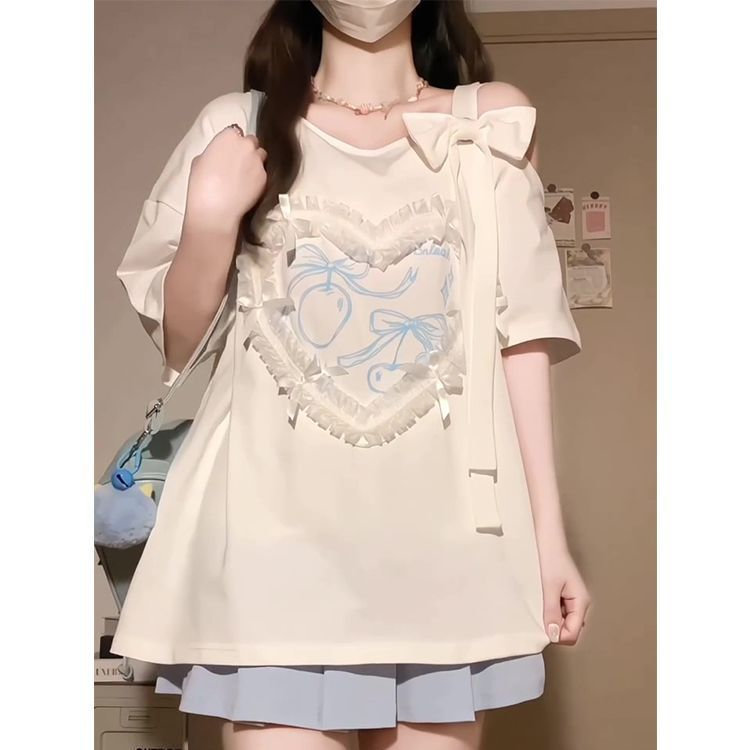 H0674-P40斜肩甜美性感中长短袖T恤女图片