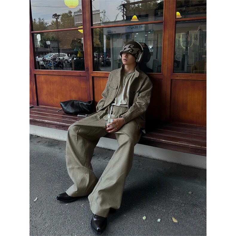 威尔士亲王千鸟格哈灵顿短夹克设计感上衣JK001特P100加绒110,男装夹克,星座1004（原星座815-3）