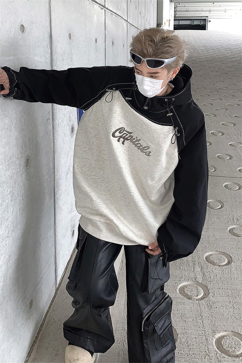 美式复古连帽卫衣24春季新款抽绳拼接套头外套XZ514-2-20246-P88,女装短外套,星座514-2(原B239)