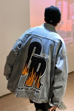 美式秋街头翻领夹克火焰英文印花潮牌牛仔外套男XZ514-2-N35-P88，男装工装外套，星座514-2(原B239)