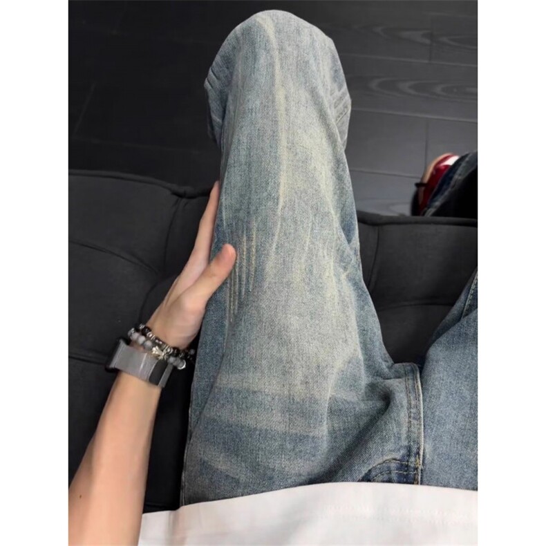 FF3445-P452025美式高街vibe水洗闪电纹微喇牛仔裤,男装牛仔裤,电商B323A