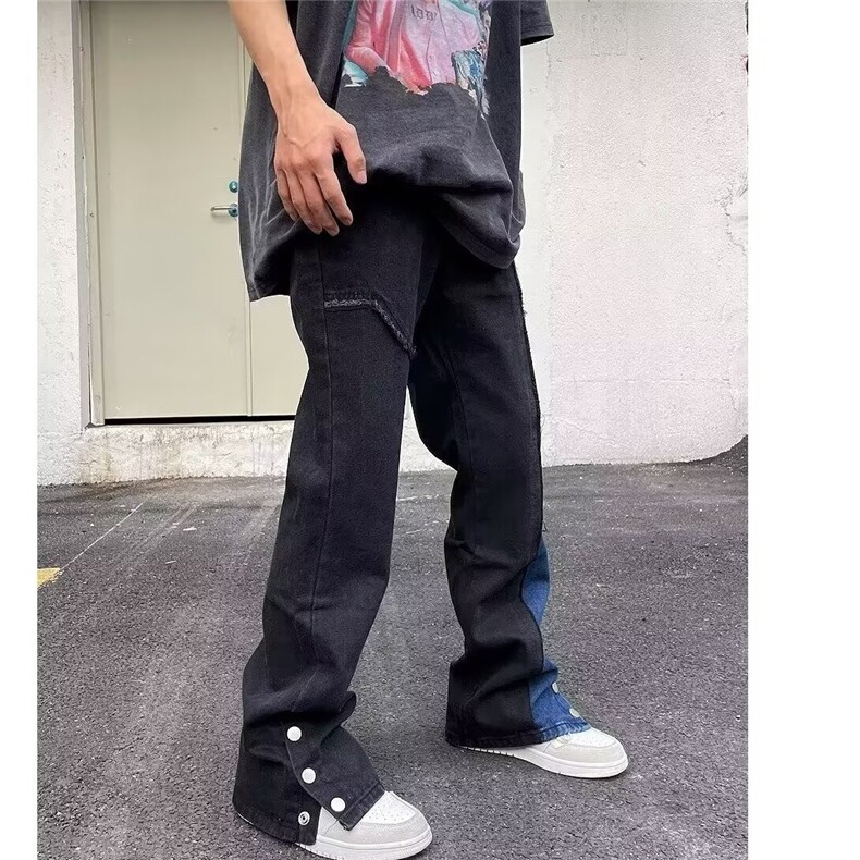 美式高街弹力黑色直筒牛仔裤男vibe风百搭宽松休闲长裤子,男装牛仔裤,星座506A