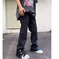 美式高街弹力黑色直筒牛仔裤男vibe风百搭宽松休闲长裤子，男装牛仔裤，星座506A