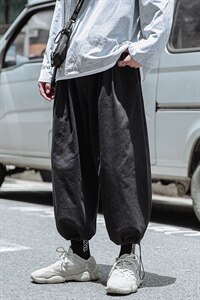2021秋季新港风外景日系复古大码男抽绳束脚九分休闲裤K2016-P35图片