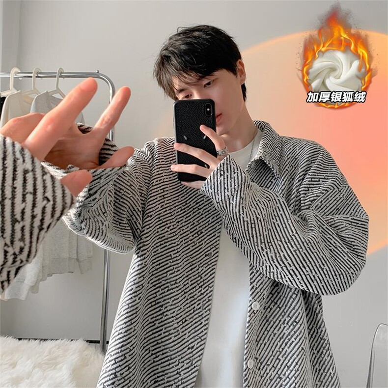 480g高克重雪尼尔美式加厚银狐绒夹克外套男J5265J加绒-特P45控88，男装夹克，电商A001-1