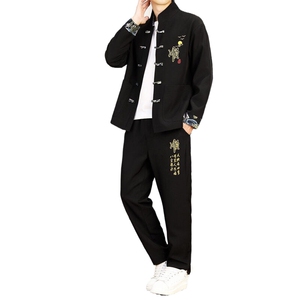 春秋季风夹克男士中山装潮复古盘扣大码唐装套装tz004-p125图片