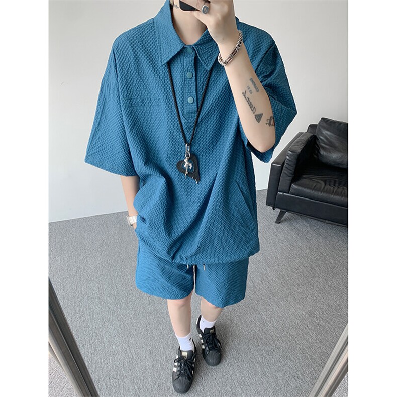 8XL-M日系工装短袖衬衫男夏季POLO衫t恤休闲运动套装TZ38004特P55图片