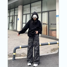 水洗做旧迷彩高街阔腿牛仔裤直筒宽松拖地工装裤K83056-P42网络图，男装牛仔裤，电商B245