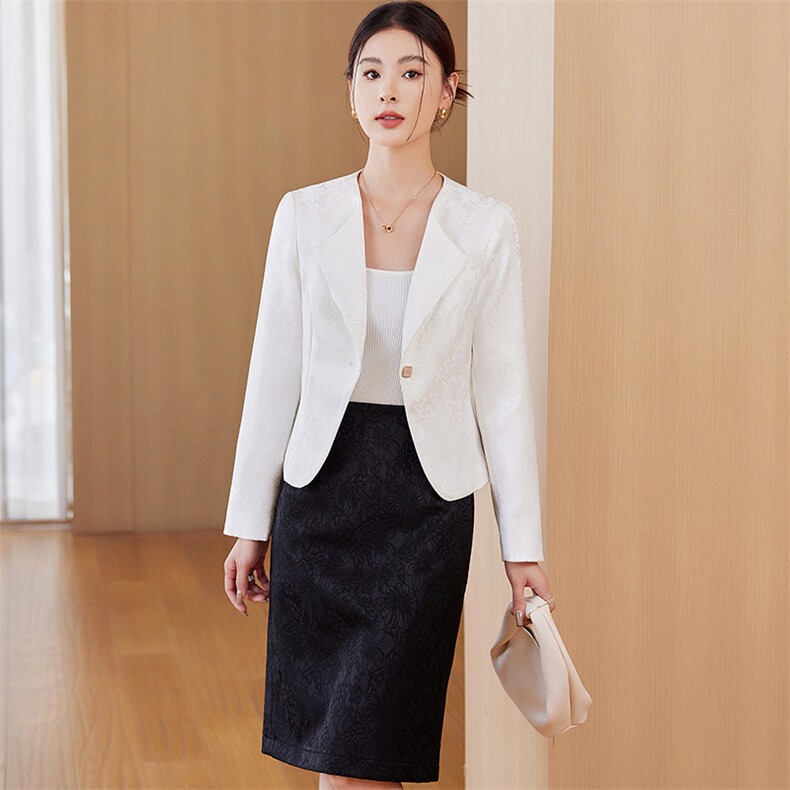 高端提花小西装短款外套女修身秋装新款时尚休闲气质长袖百搭上衣,女装短外套,婵米儿