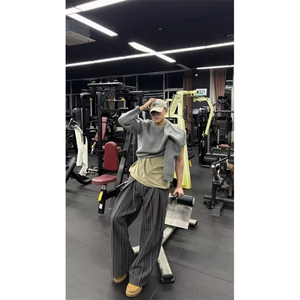 美式老钱风条纹休闲裤男女秋冬复古宽松阔腿垂感拖地裤LB0011-P58图片