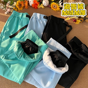 冬男女单板双板加绒加厚腰带登山裤防水防风滑雪裤K1002J加绒-P75图片