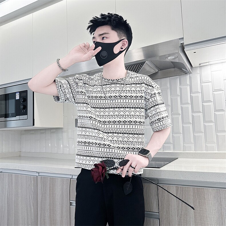 民族风提花图案短袖T恤男社会小伙半袖衣服301C-DT80-P48控68,男装T恤,星座301C（原B323）