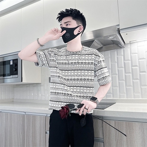 民族风提花图案短袖T恤男社会小伙半袖衣服301C-DT80-P48控68图片