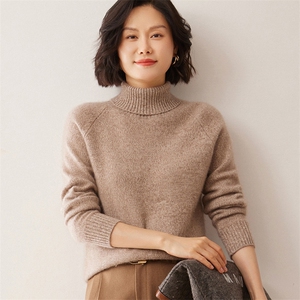 2025秋冬新款35%山羊绒女士7针花纱插肩高领羊绒衫图片