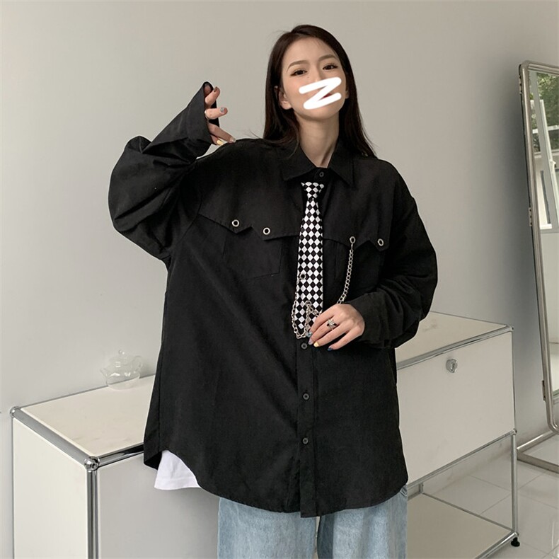 白色polo领长袖衬衣女2023春夏宽松韩版百搭纯色衬衫3069-P53,男装衬衫,星座910-1