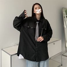 白色polo领长袖衬衣女2023春夏宽松韩版百搭纯色衬衫3069-P53，男装衬衫，星座910-1