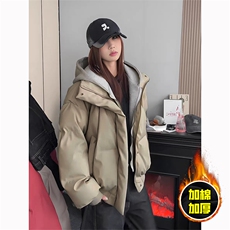 现货高品质重磅工艺美式高街假两件PU皮棉衣男女加厚棉服外套，男装棉衣，电商A443