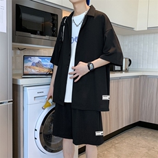 夏季冰丝布标短袖上衣男士潮流帅气两件套搭配TZ003-特批60，男装休闲裤，星座718-1
