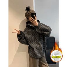 480G重磅加绒硬挺boxy男女秋冬美式高街条纹毛呢卫衣开衫厚外套，女装短外套，电商A486