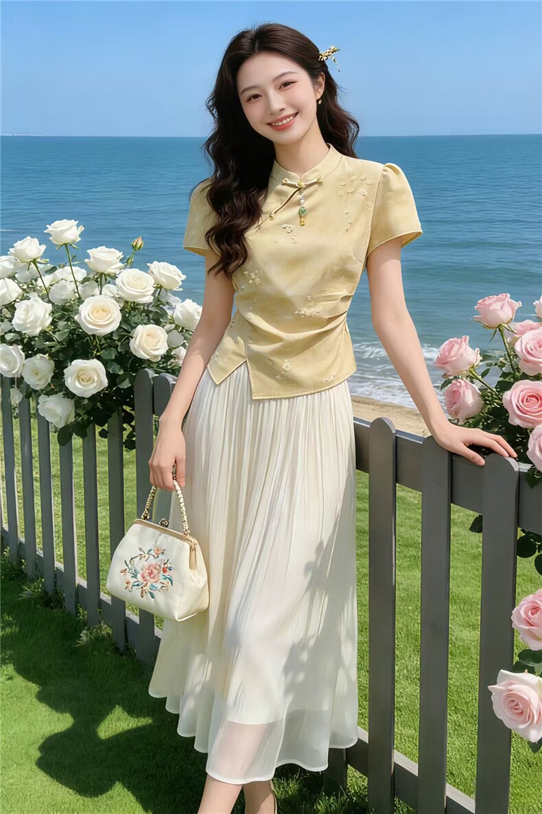 2026年夏季新中式女高级感两件套裙,女装套装/套裙,贝蕾酷儿