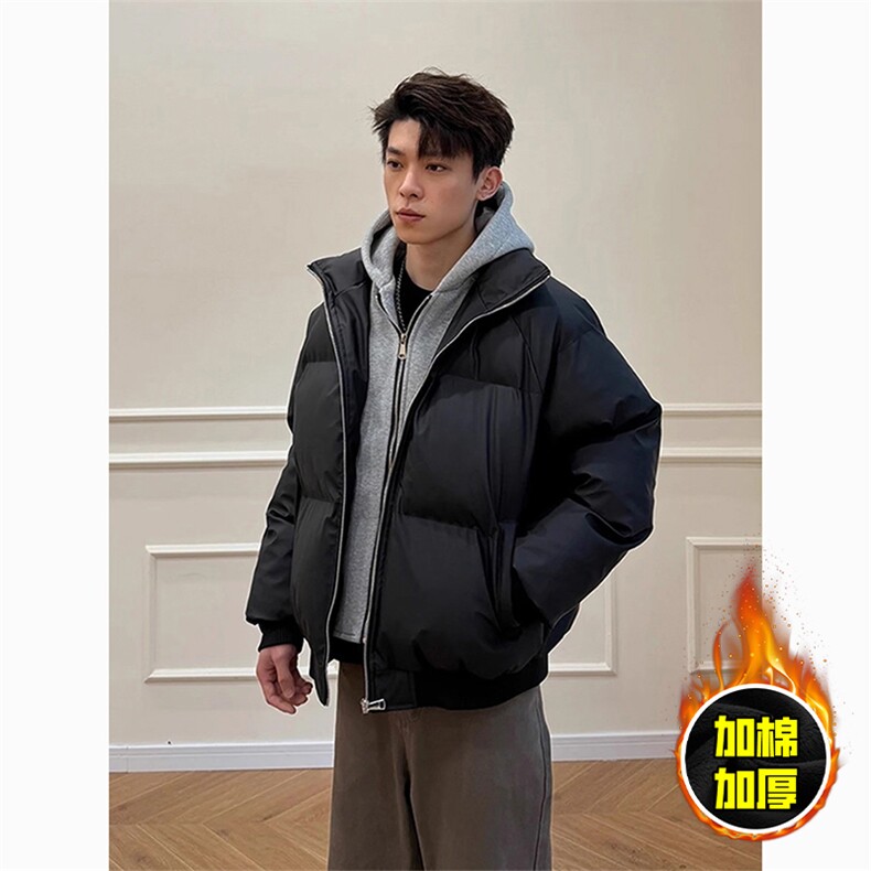 现货高品质重磅工艺美式高街假两件PU皮棉衣男女加厚棉服外套,男装棉衣,电商A443