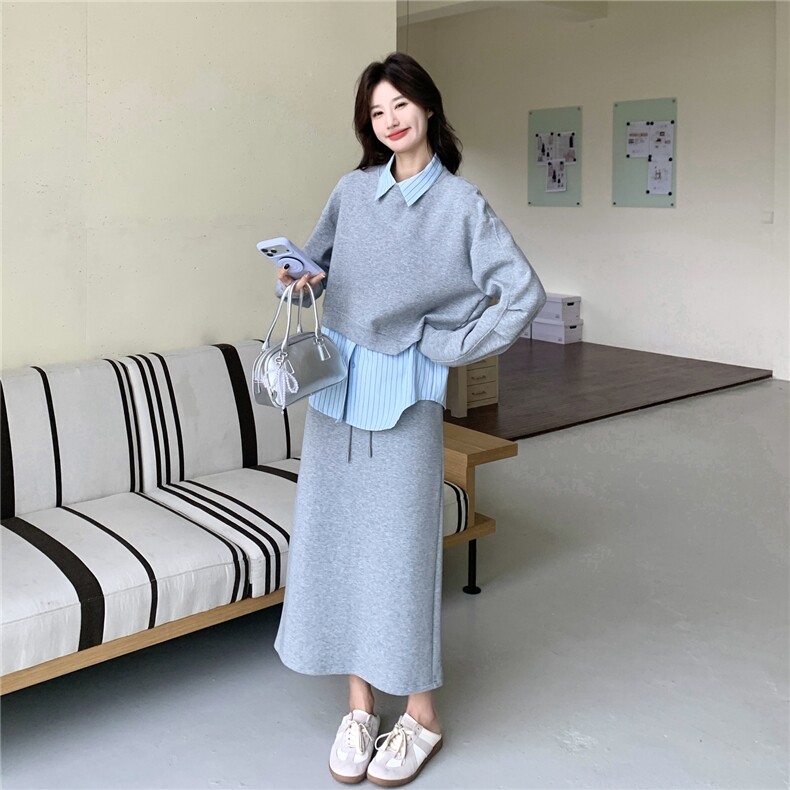 现货新款衬衫背心卫衣半裙套装三件套26165P185K288,女装套装/套裙,2D035