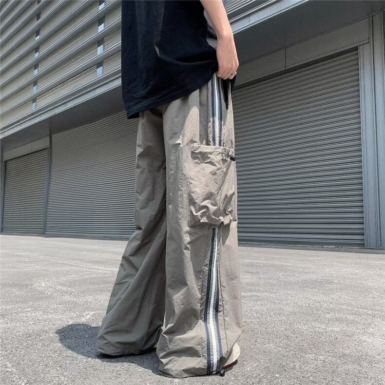 夏季长裤直筒男工装裤时尚潮牌休闲裤青春流行条纹撞色潮宽松型,男装休闲裤,星座716-3