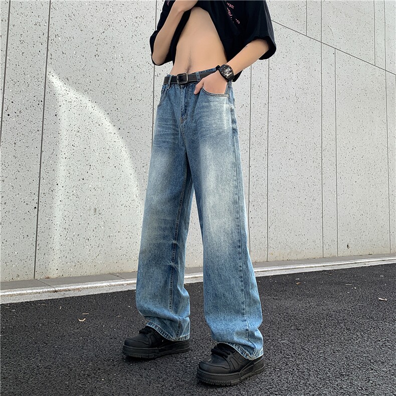 淡蓝复古蓝vibe牛仔裤vintage高街微喇浅蓝做旧cleanfitGJ335P55，男装牛仔裤，电商D256-1(原A064-1)