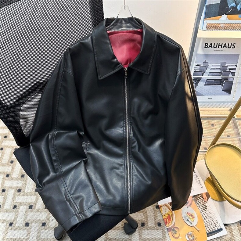 美式高街皮衣外套男士韩版潮流宽松帅气2025春季ins夹克W6445-P73图片