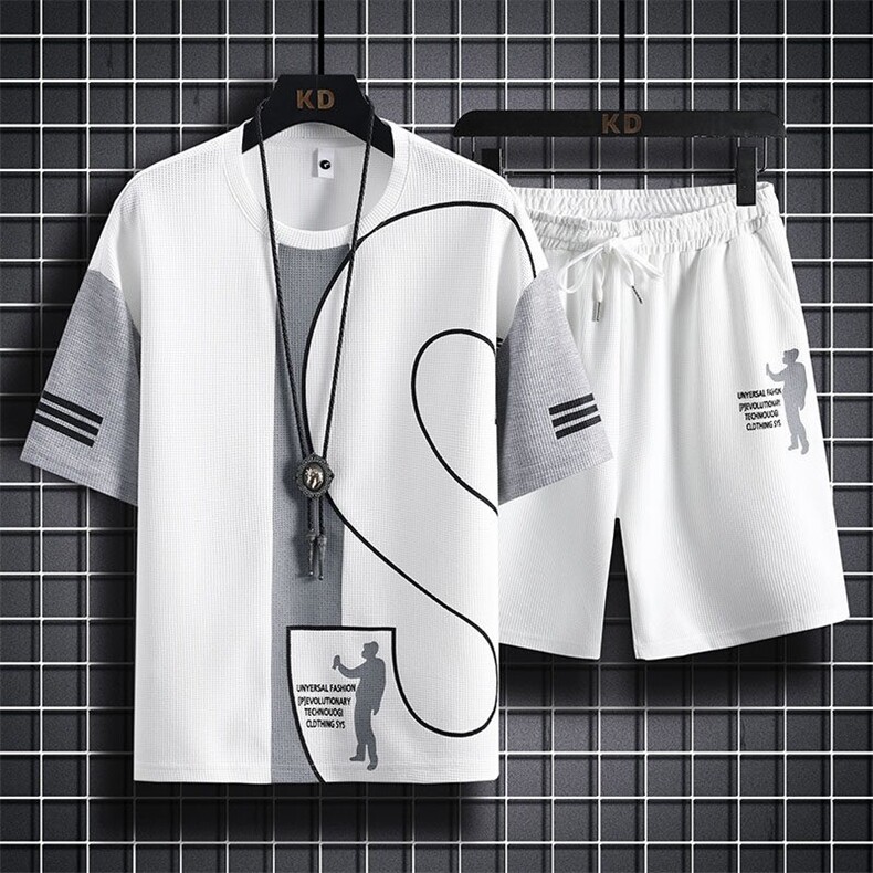 7553-P60短袖套装男士夏季潮流薄款休闲运动t恤夏装时尚衣服图片