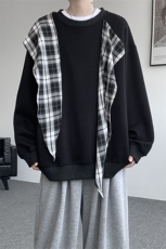 WY10161-特批50控98360g重磅格子拼接披肩大码撞色个性卫衣男潮，男装卫衣，电商A059