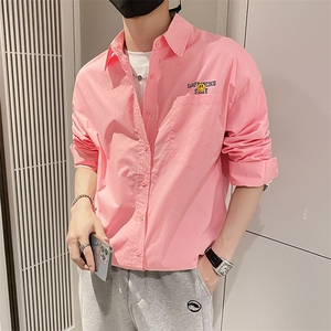 社会风秋纯色宽松笑脸印花衬衫上衣B297-7705-P68控98图片