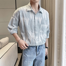 2025夏季新款男士半袖衬衫轻熟七分袖衬衣韩系宽松上衣901C11P58，男装衬衫，星座901